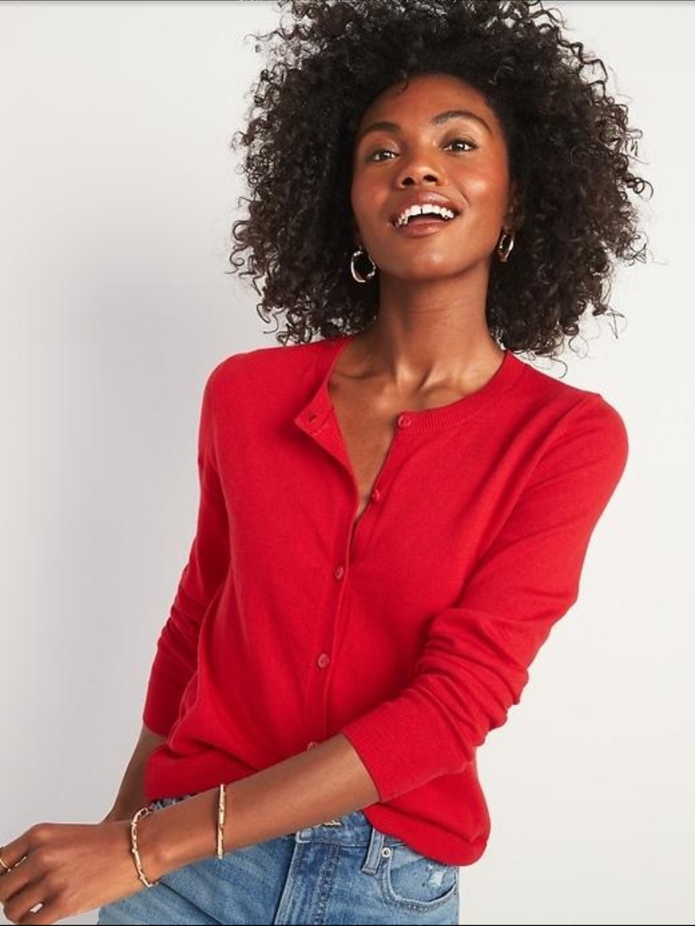 Old Navy Women's Bright Red Button-Down Crewneck Cardigan